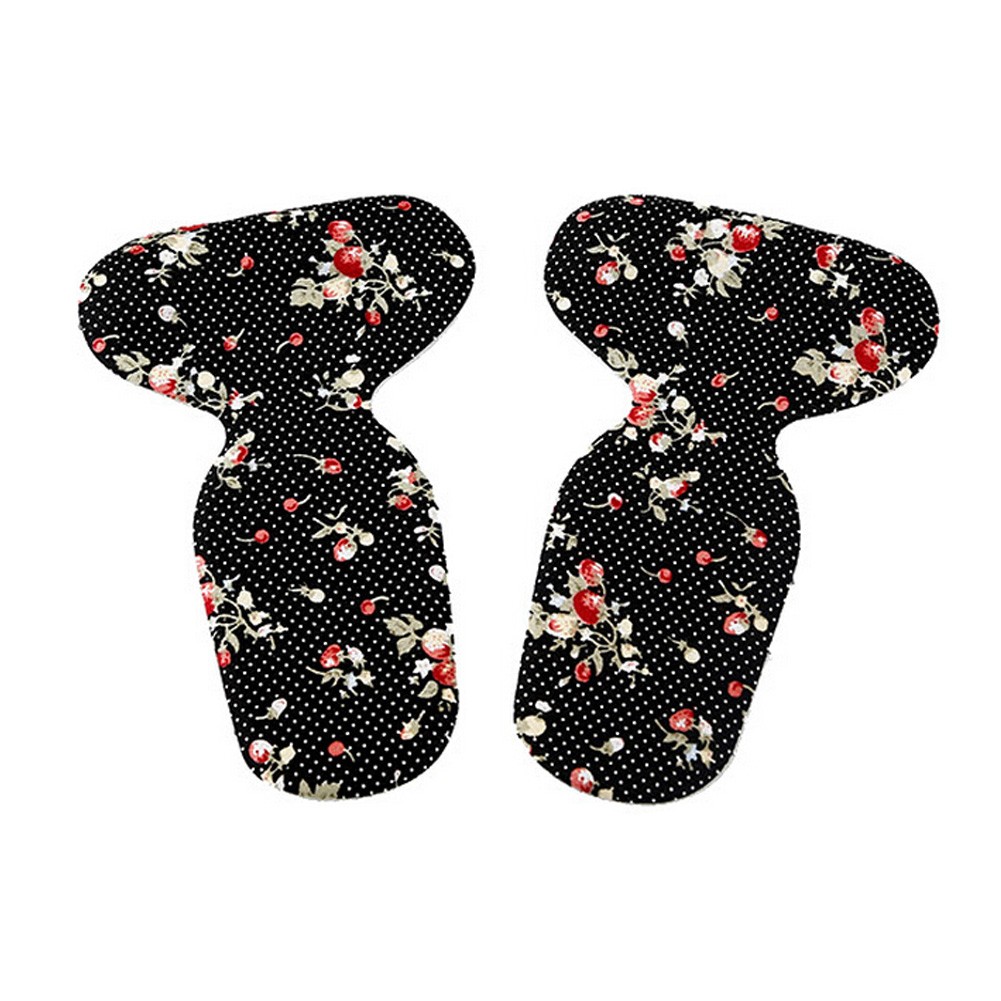 2 Pairs T Shape Heel Grips Care Heel Cushions Padded Strawberry Pattern,Black