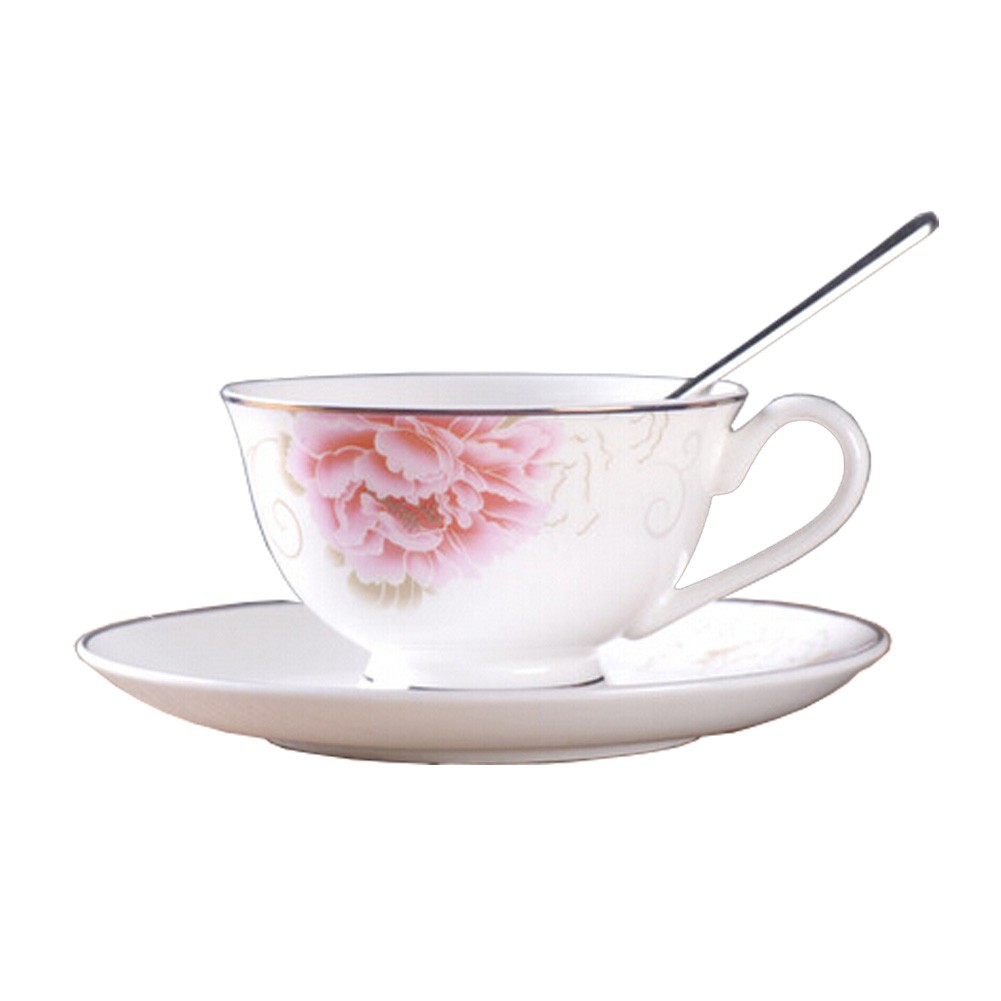 Elegant Flower Coffee Mug with Saucer Spoon Creative Ceramic Tea Cup