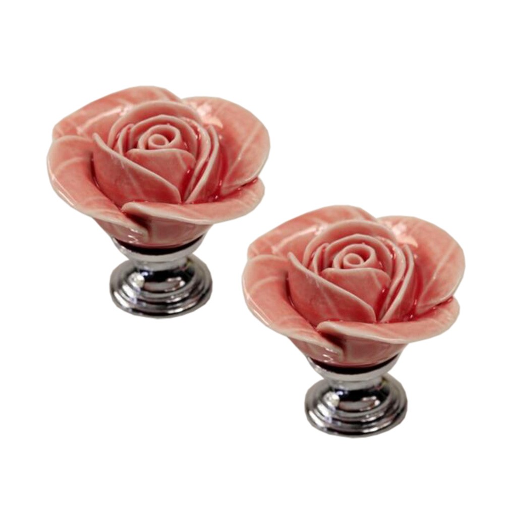 Set of 2 Fashionable Cabinet Knobs Drawer Handle Rose Design Drawer Pull Handles Pink