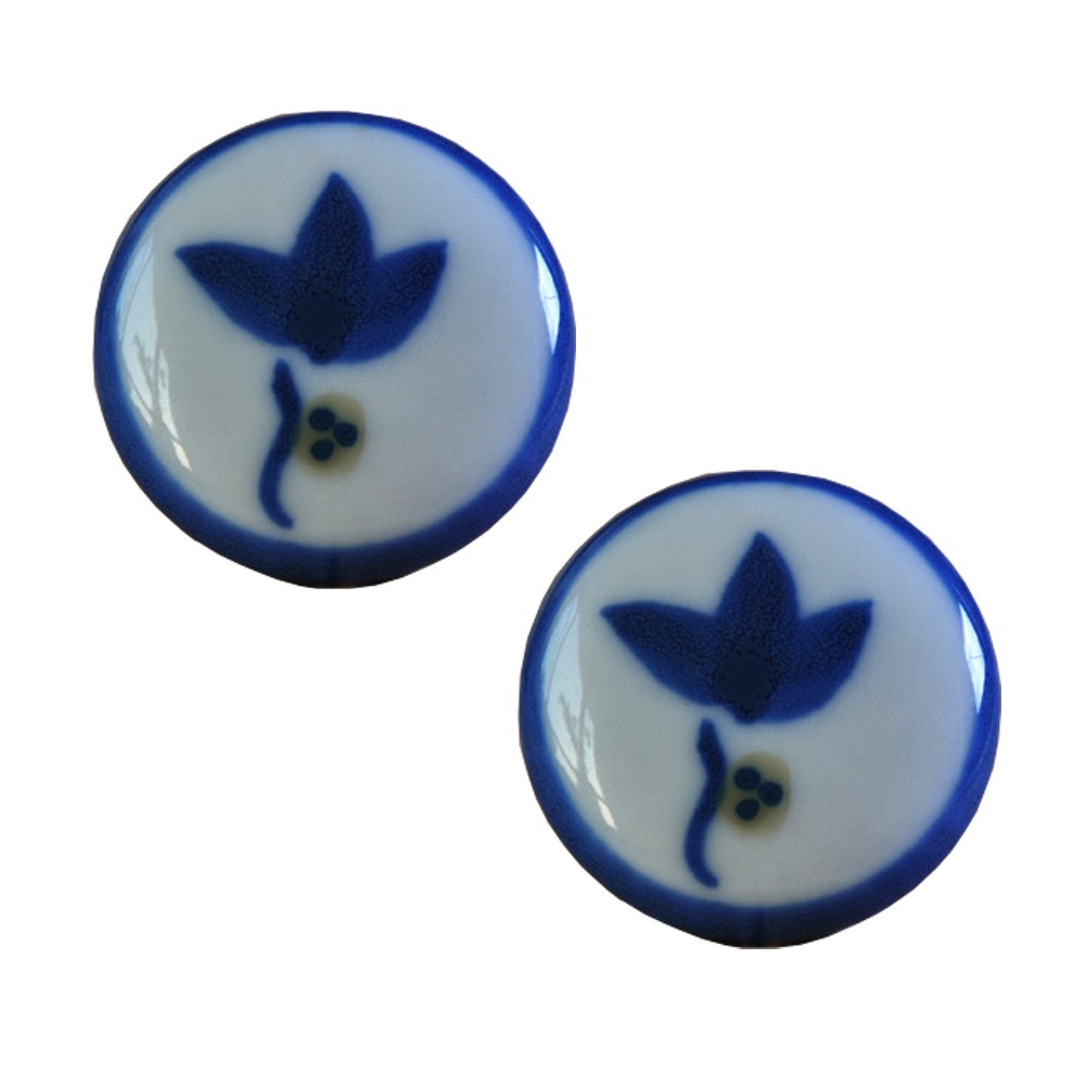 Set of 2 38mm Blue and White Ceramic Cabinet Knobs Drawer Pull Handles
