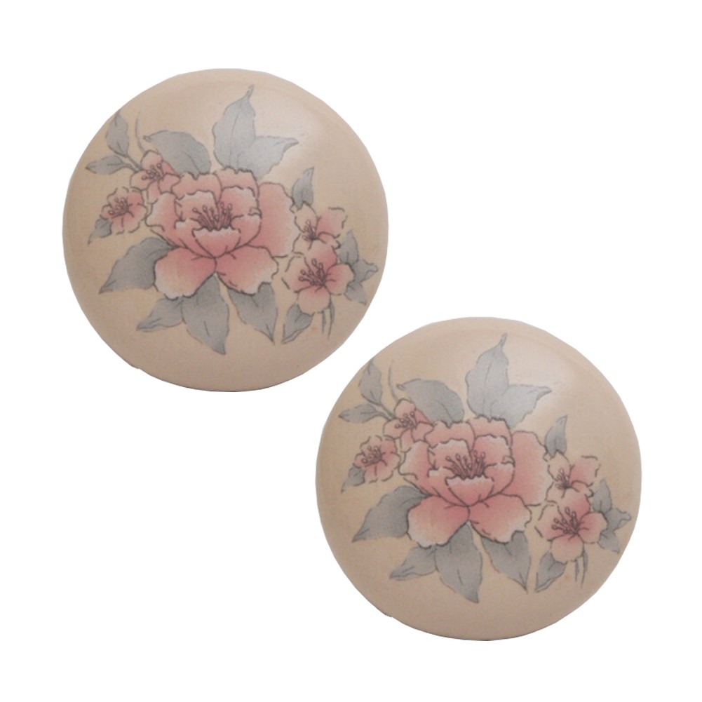 Set of 2 38mm Pink Peony Ceramic Cabinet Knobs Drawer Pull Handles