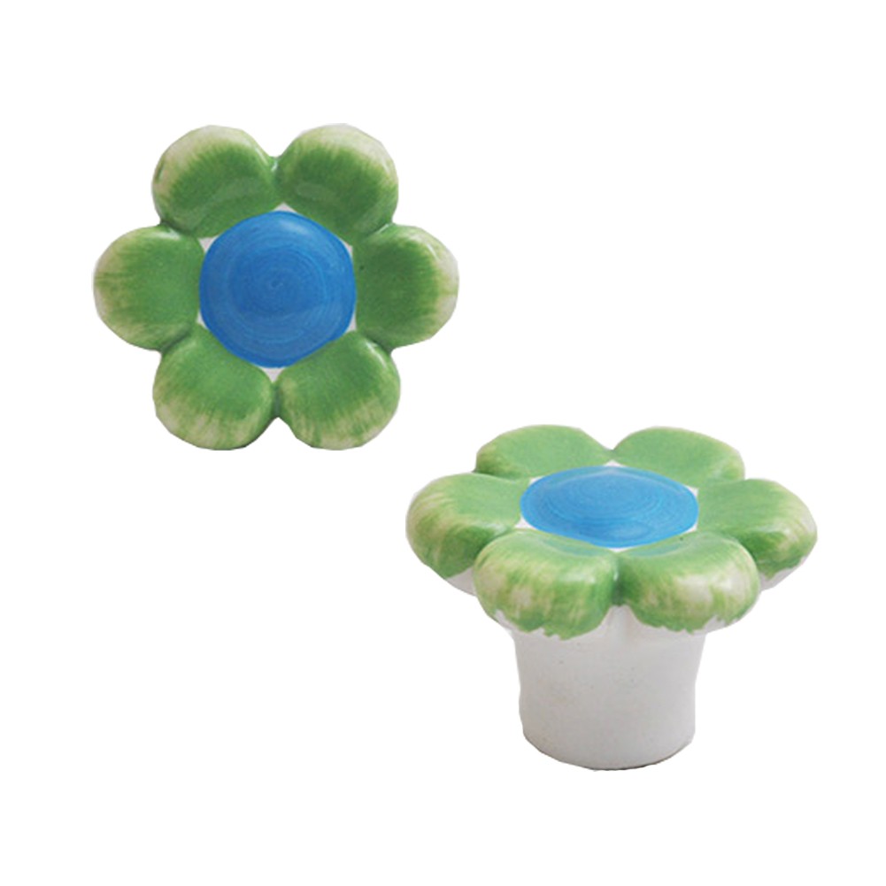 Colorful Flowers 38mm Ceramic Cabinet Knobs Drawer Pull Handles Green 1pcs