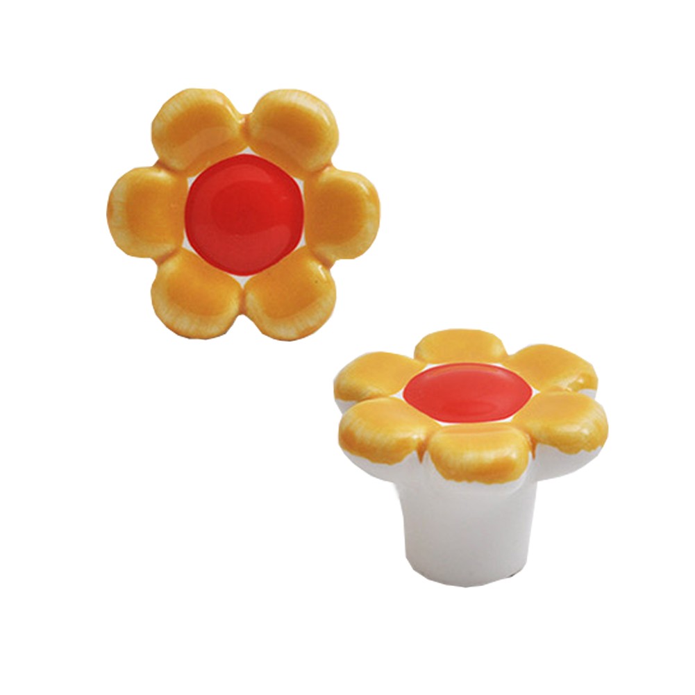 Colorful Flowers 38mm Ceramic Cabinet Knobs Drawer Pull Handles Yellow 1pcs
