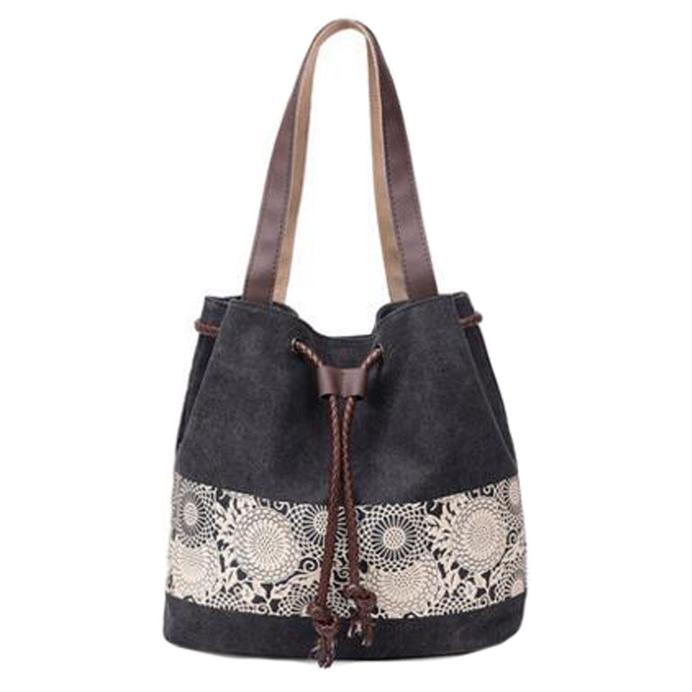 Womens Vintage Shoulder Bag Canvas Handbag Tote Bag Fashion Purse, Black