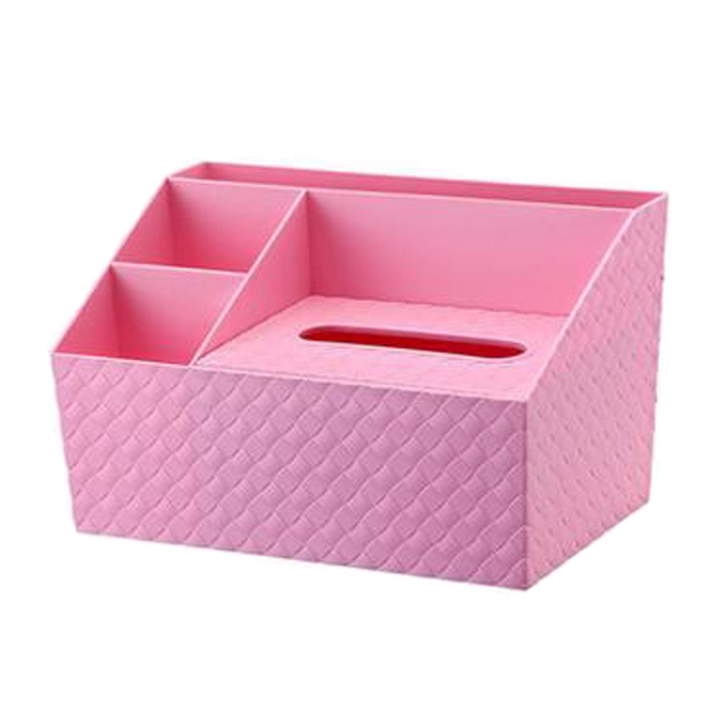 Multifuctional Tissue Box Storage Organizer Ipad Remote Control Holder, Pink