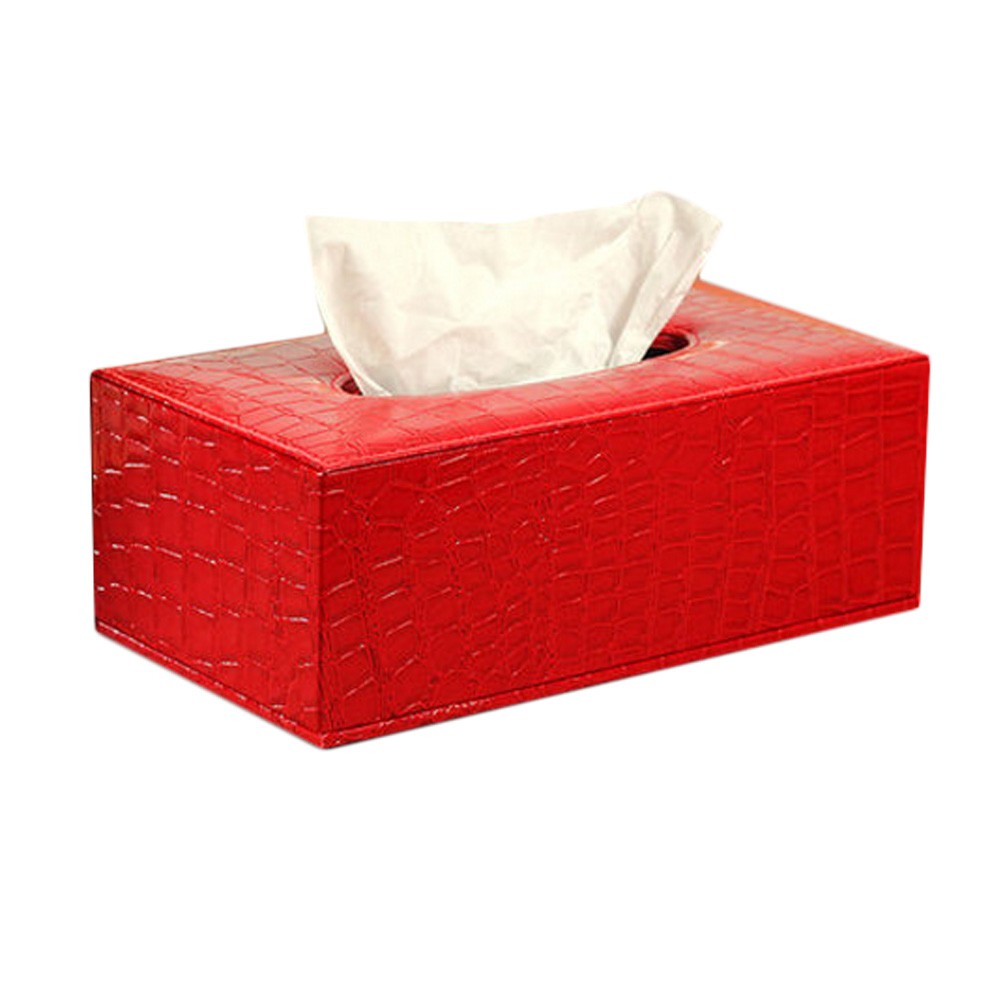Leather Retro Tissue Holder Paper Box Rectangle-Alligator Pattern/ Red