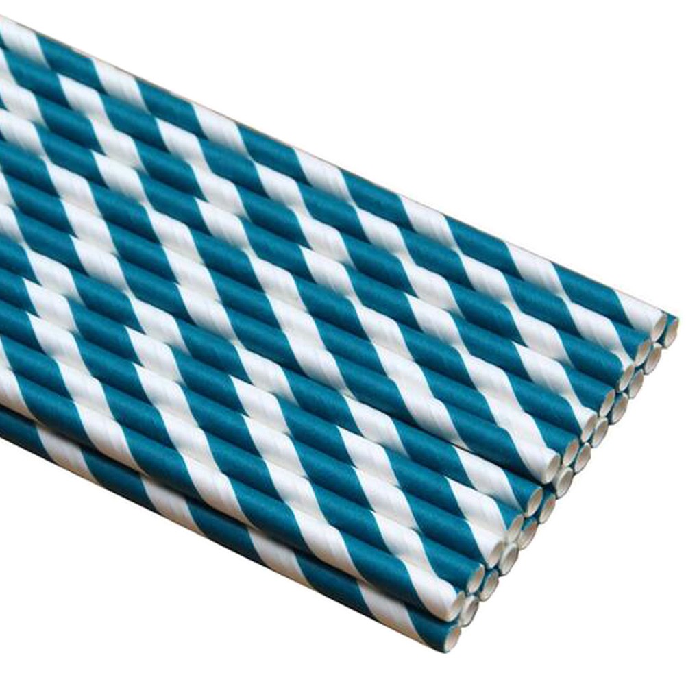 100pcs Colored Decorative Paper Straws Disposable Drinking Straws,Blue Stripe
