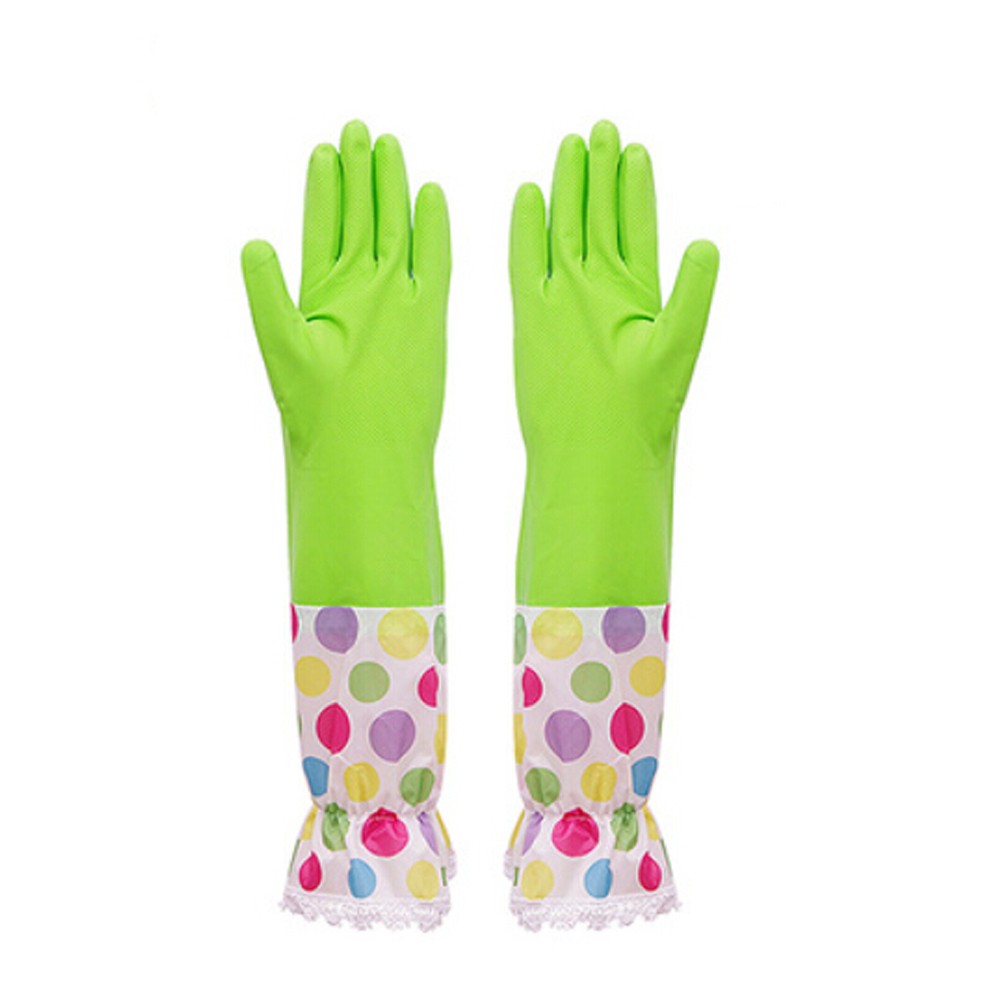 Polka Dot Reusable Latex Gloves Cleaning Gloves, Medium Size, 1 Pair Green