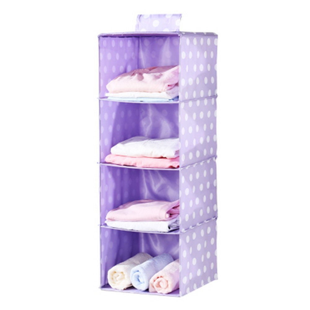 Durable Hanging Clothes Storage Box Home Decor Organizer(4 Shelf),Dot/Pueple