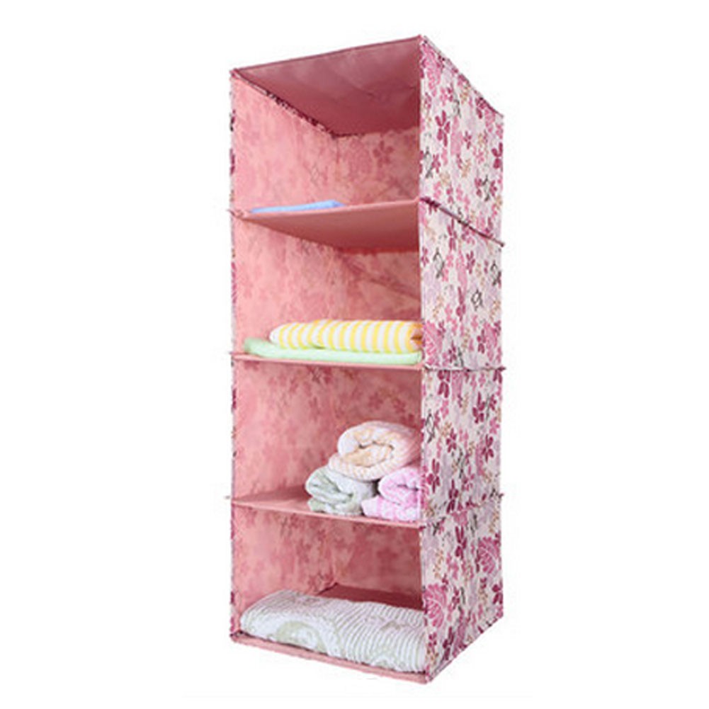 Durable Hanging Clothes Storage Box Organizer Home Decor(4 Shelf),Flower/Pink