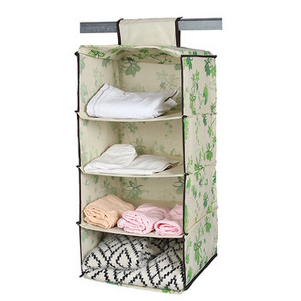 Durable Hanging Clothes Organizer Storage Box Home Decor(4 Shelf),Green/Flower