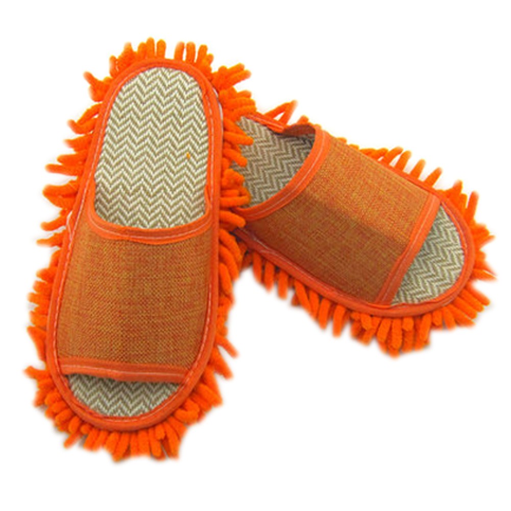 Utility Microfiber Cleaning Slippers Dusting Mopping Shoes For Women, Orange