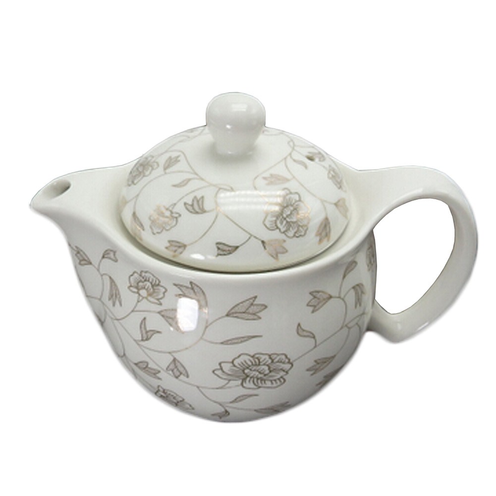 White Ceramic Tea Kettle Creative Tea pot With Tea Infuser,floral axis