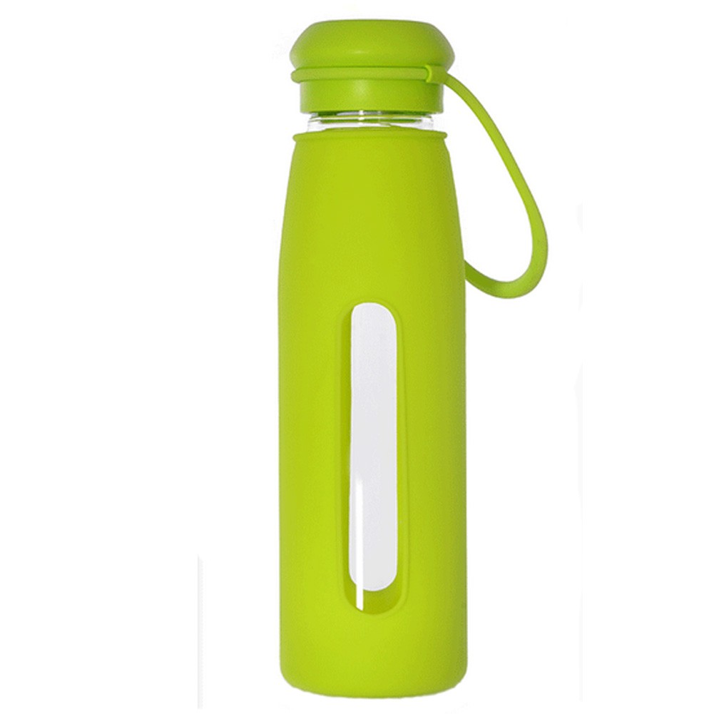 500ML Lovely Glass Water Bottle with Silicone Sleeve Green