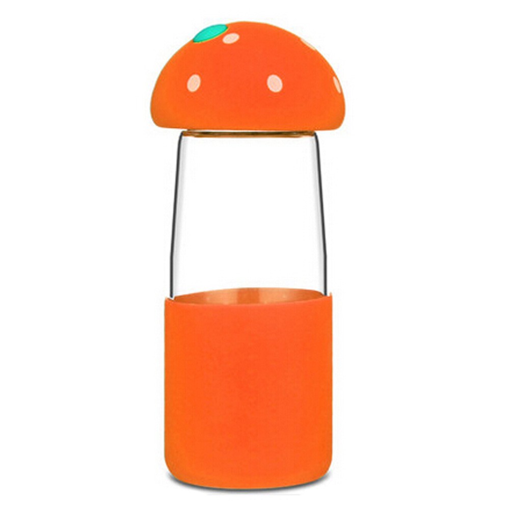 360 ML Cute Mushroom High-quality Glass Water Bottle Water Container,Orange