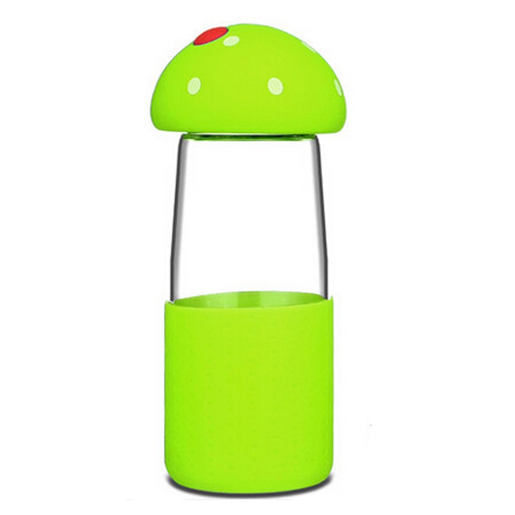 360 ML Cute Mushroom High-quality Glass Water Bottle Water Container,Green
