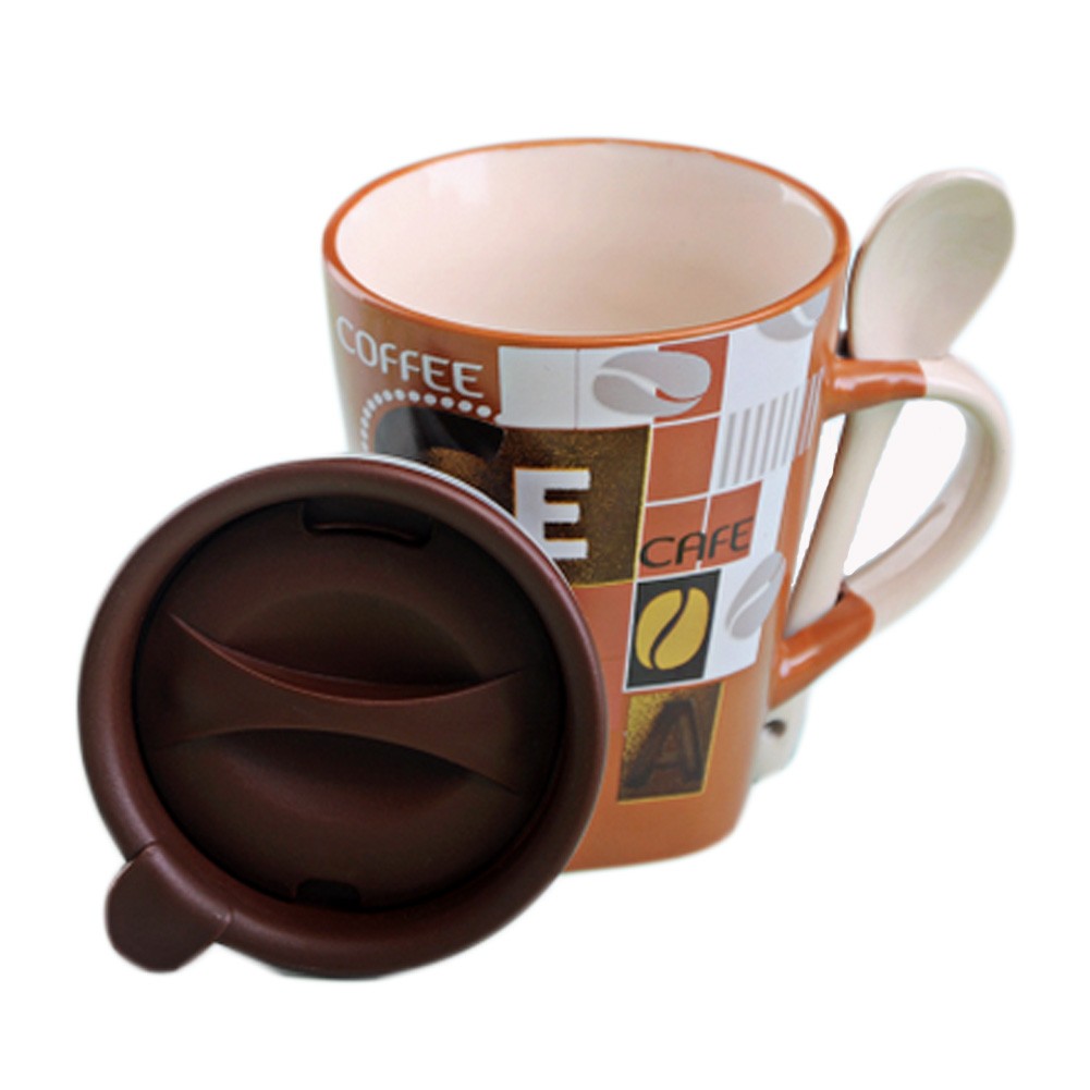 Creative Ceramic Coffee Mug/ Coffee Cup With Printing, Light Brown