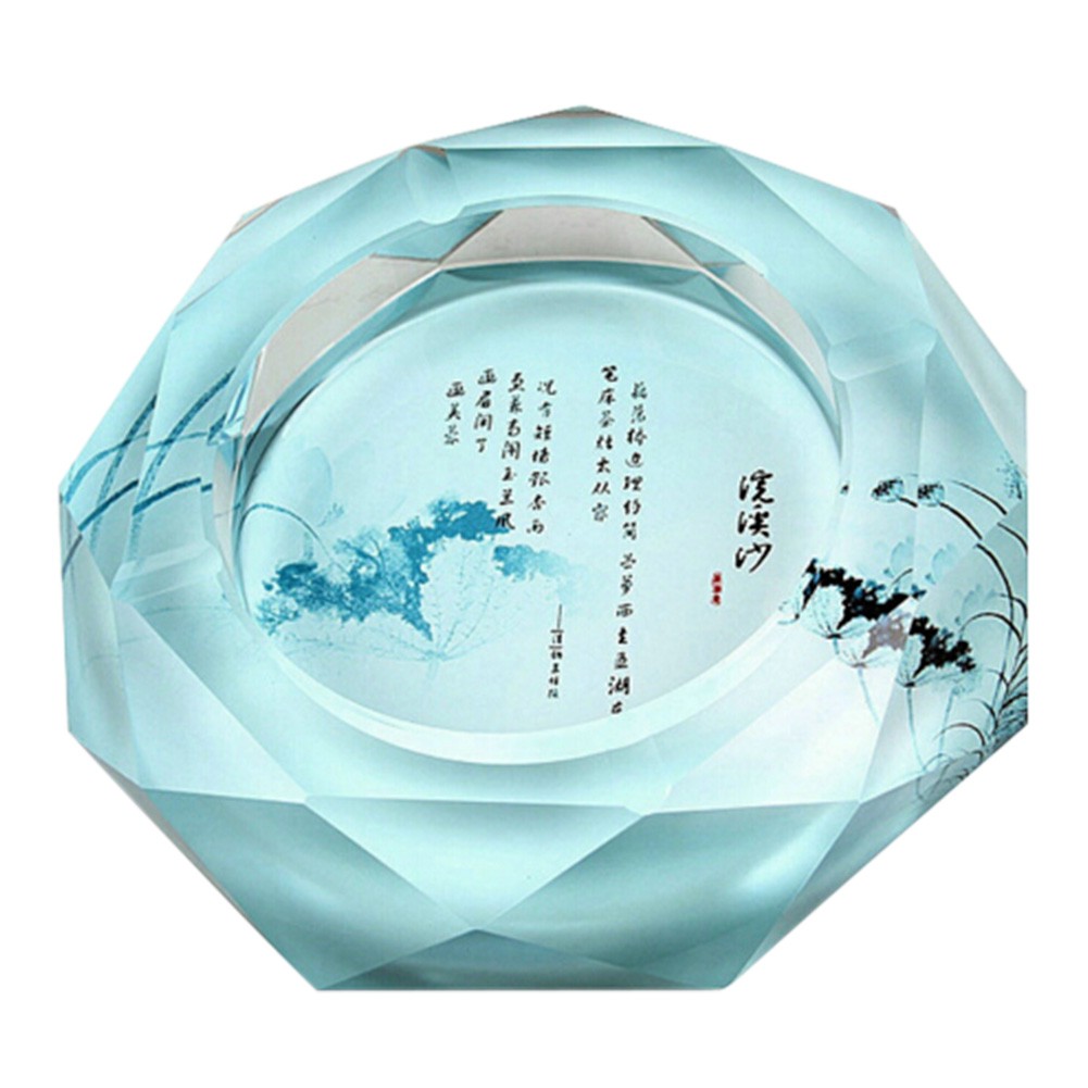 Chinese Style Crystal Ashtray Polygon Shape Ash Tray Decoration For Home&Office