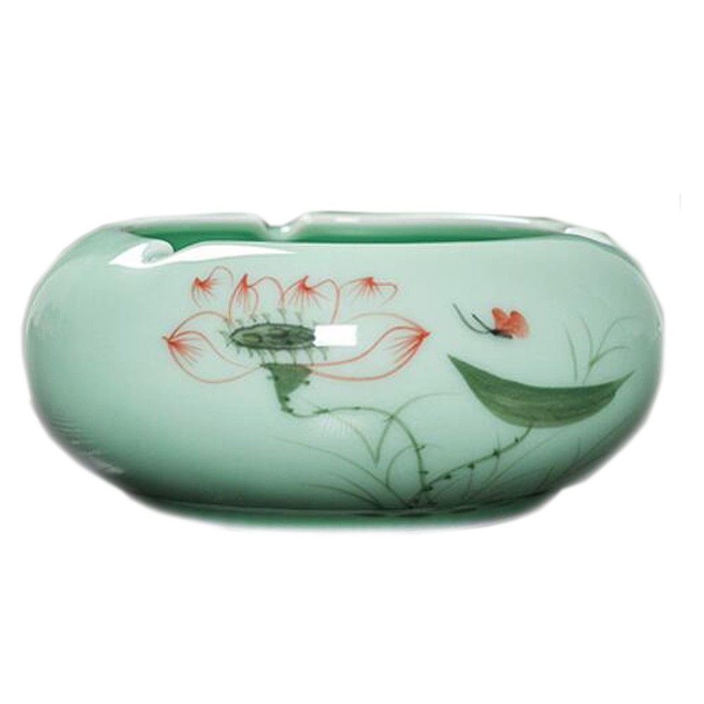Hand-painted Porcelain Ashtray From Famous China Town,    Lotus Butterfly
