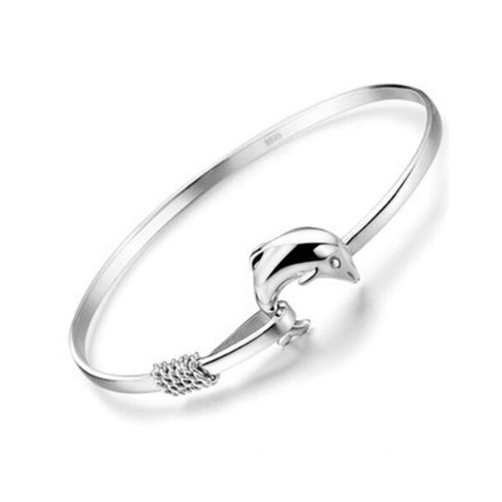 Eye-Catching Dolphin Love Silver Plated Bracelet Bangle Charm Bracelets