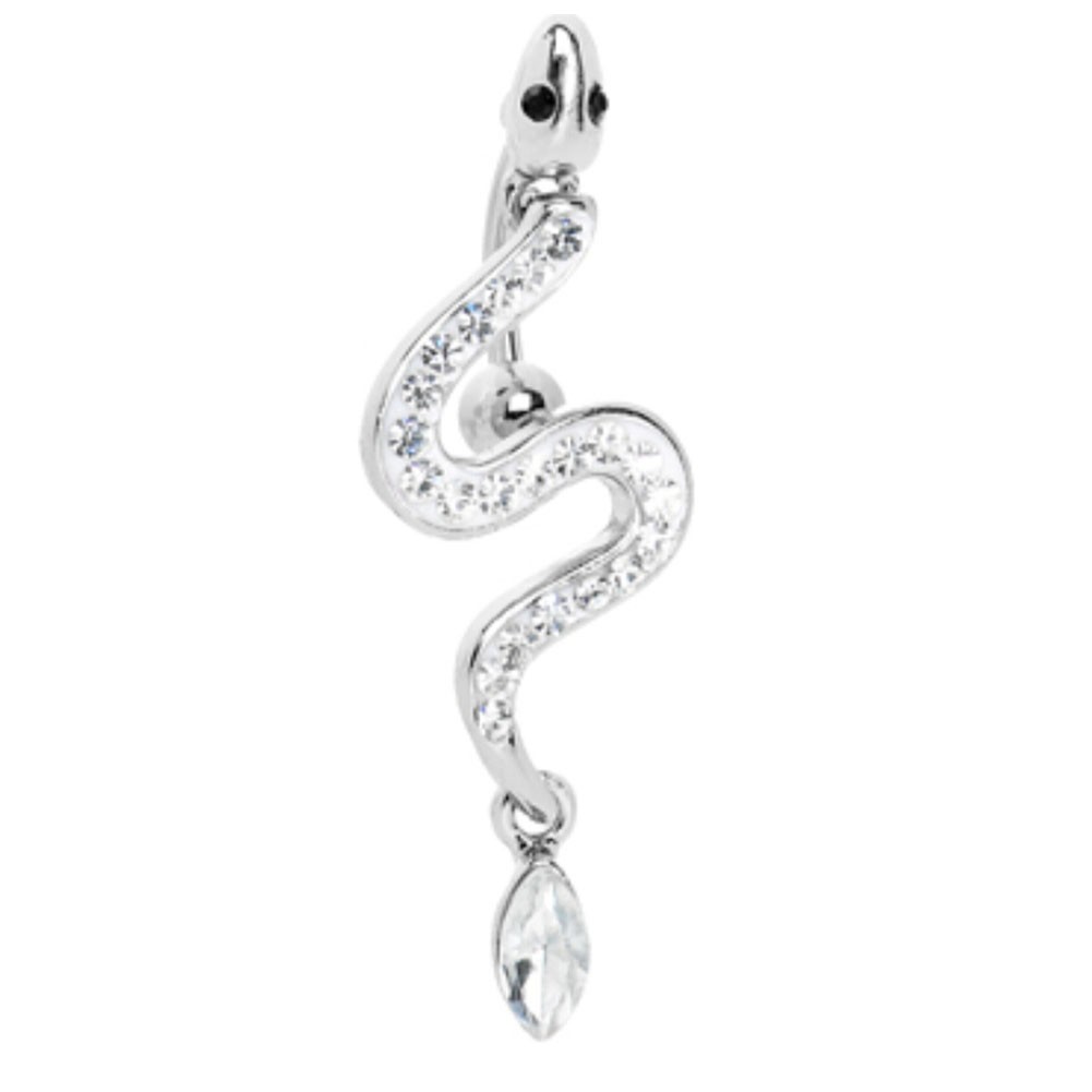 316L Steel Crystal Slithering Snake Chain Dangle Navel Belly Button Ring Clear