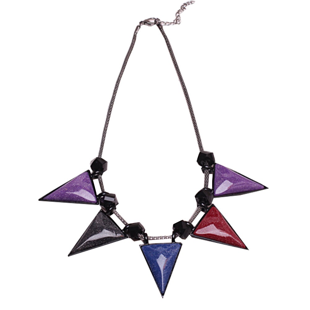 Retro Fashion Choker Necklace Pendant Choker Necklace Colorful Triangle Pendant