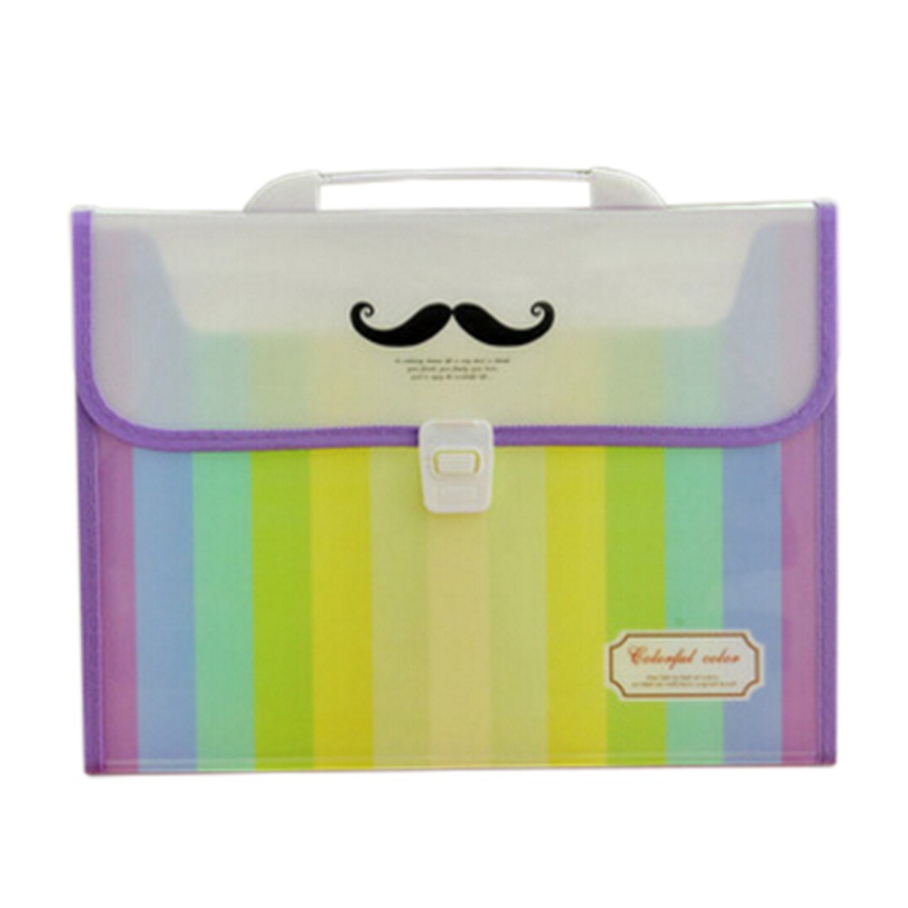 Lovely Mustache Expanding File Folder With Handle And Button 12 Pockets Purple