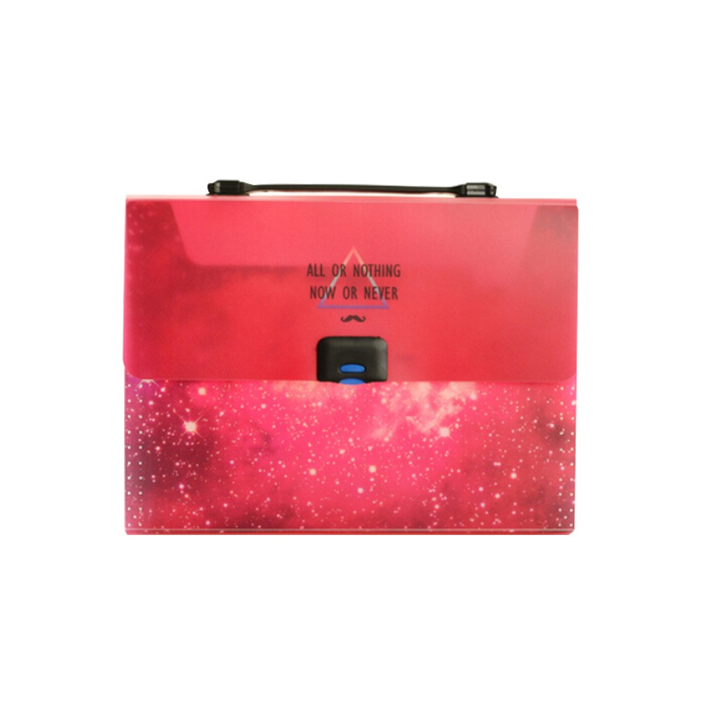 Starlit Sky 13 Pockets Expanding File Folder With Handle And Insert Button Red