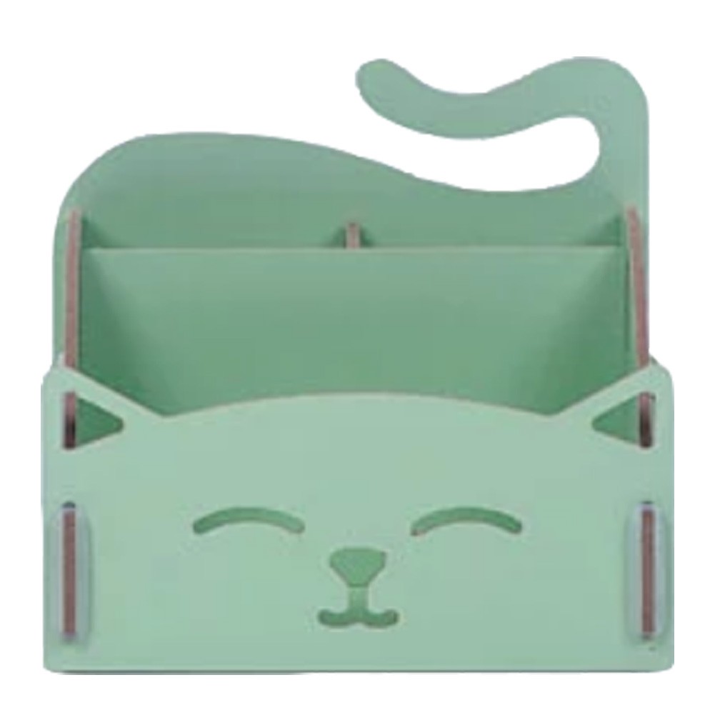 DIY Wooden Cosmetics Storage Box/ Cute Cat Desktop Organizer Box,Light Green