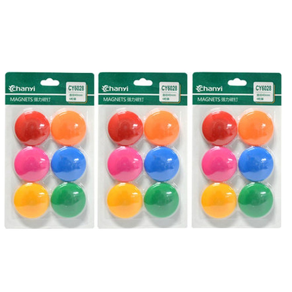 18 PCS Officemate Magnets, Assorted Sizes and Colors,6 per Pack 40mm