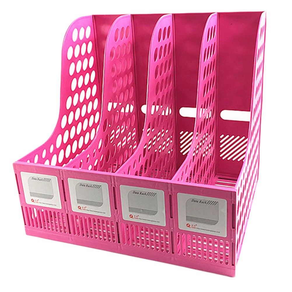 Office 4 Compartment Desktop Folder Organizer Rack/ File Storage, Pink