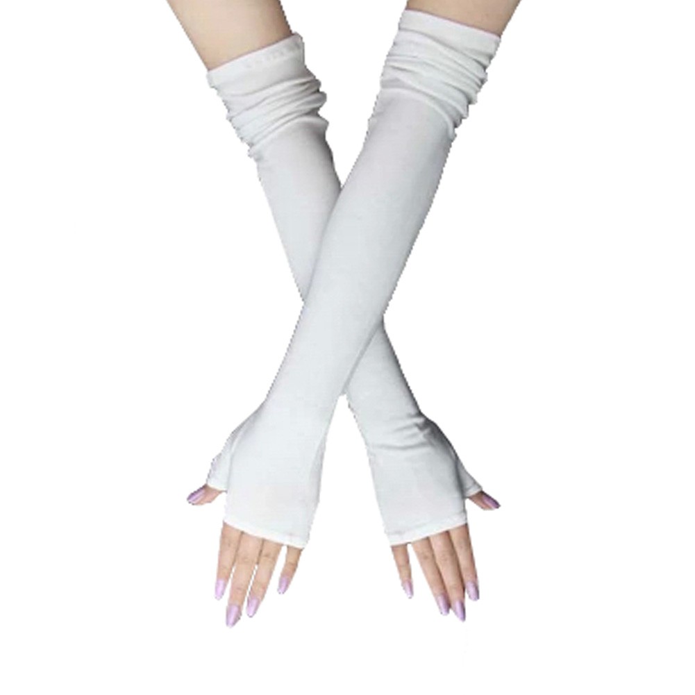 Ladies Thin Cotton Long Sleeves Package Thumb Driving Arm Set Arm Covers, White
