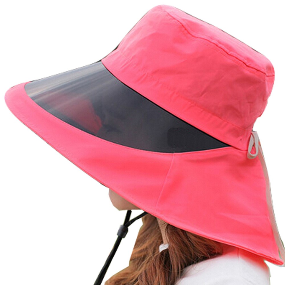 Outdoor Wide Brim Summer Cycling Sun Hat UV Protection Caps With Lens ,Red