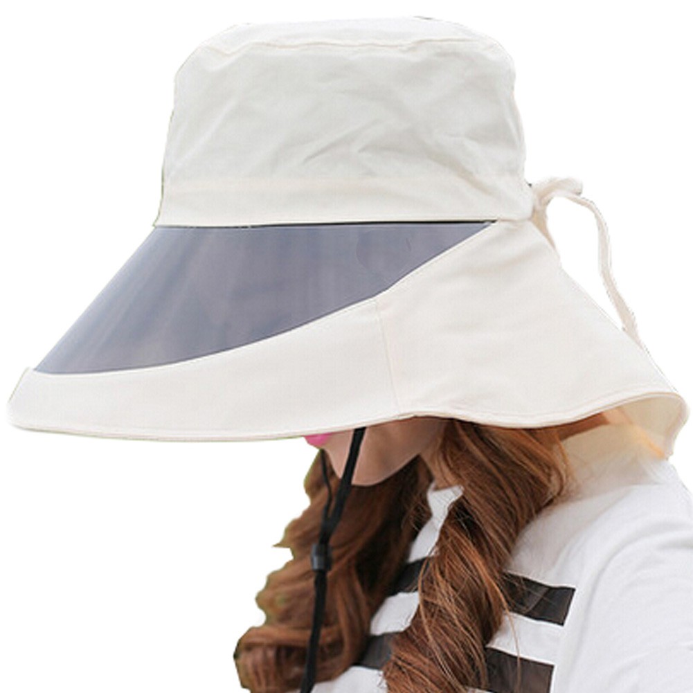 Adjustable Cycling Sun Hat Outdoor Wide Brim UV Protection Caps With Lens ,White