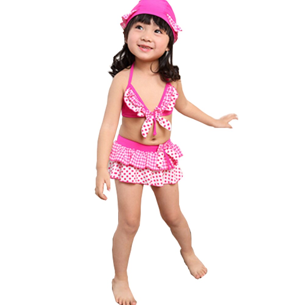 Lovely Polka Dot Little Girls Swimsuit Kids Two-pieces Bikini Swimwear 5T Rose