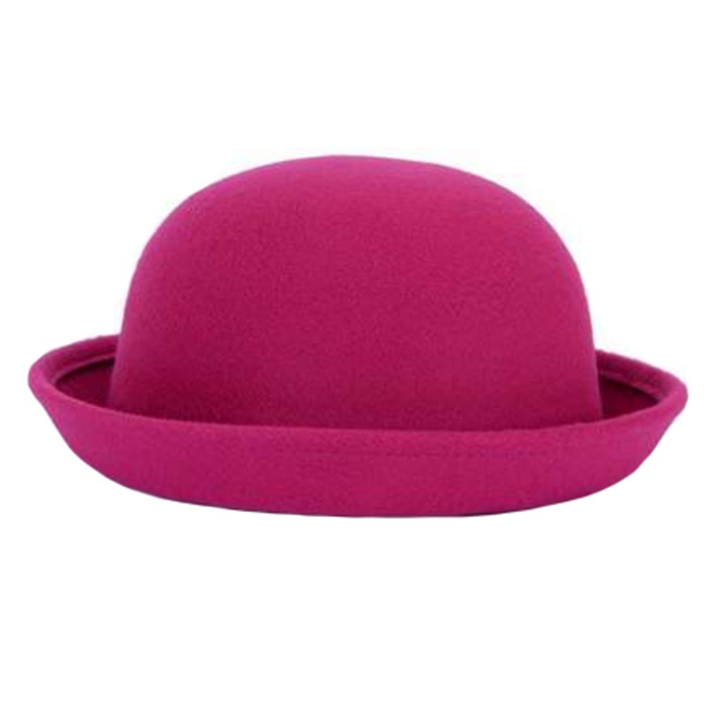 Ladies Elegant Hat Winter Cap Bowler Hat Fedora Hats, Rose Red