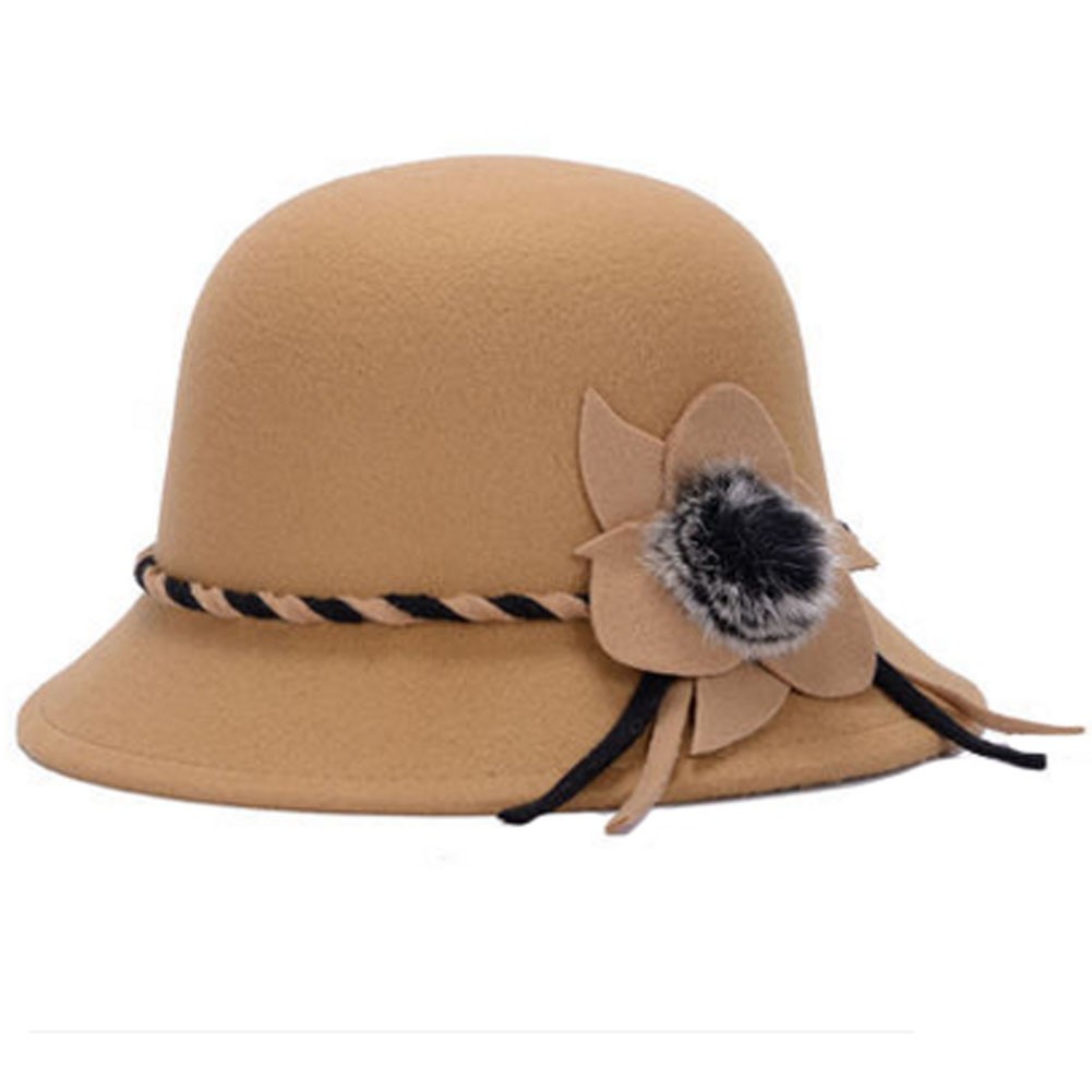 Ladies Elegant Hat Winter Cap Bowler Hat Party Fashion Gift, Light tan