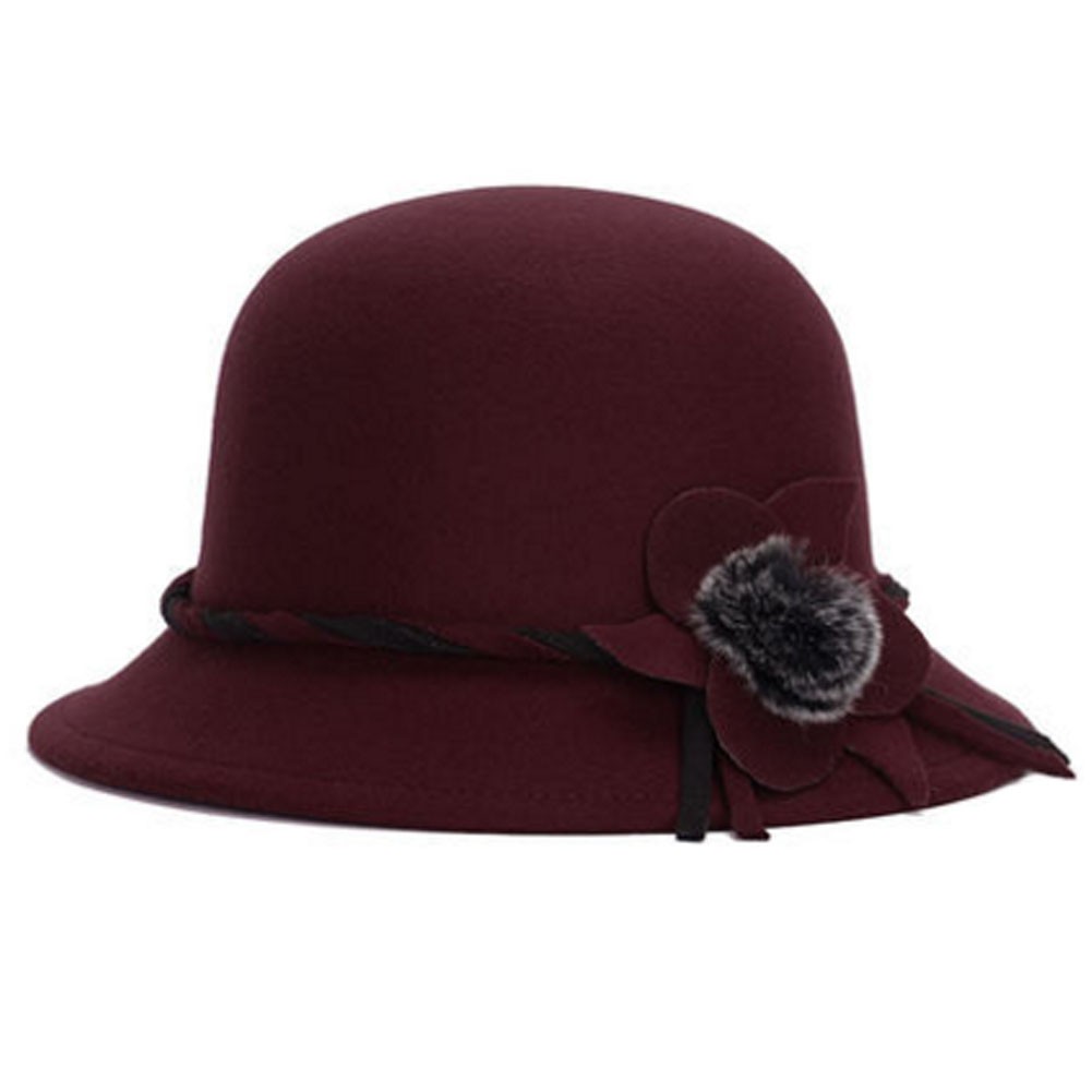 Ladies Elegant Hat Winter Cap Bowler Hat Party Beautiful Fashion Gift, Wine