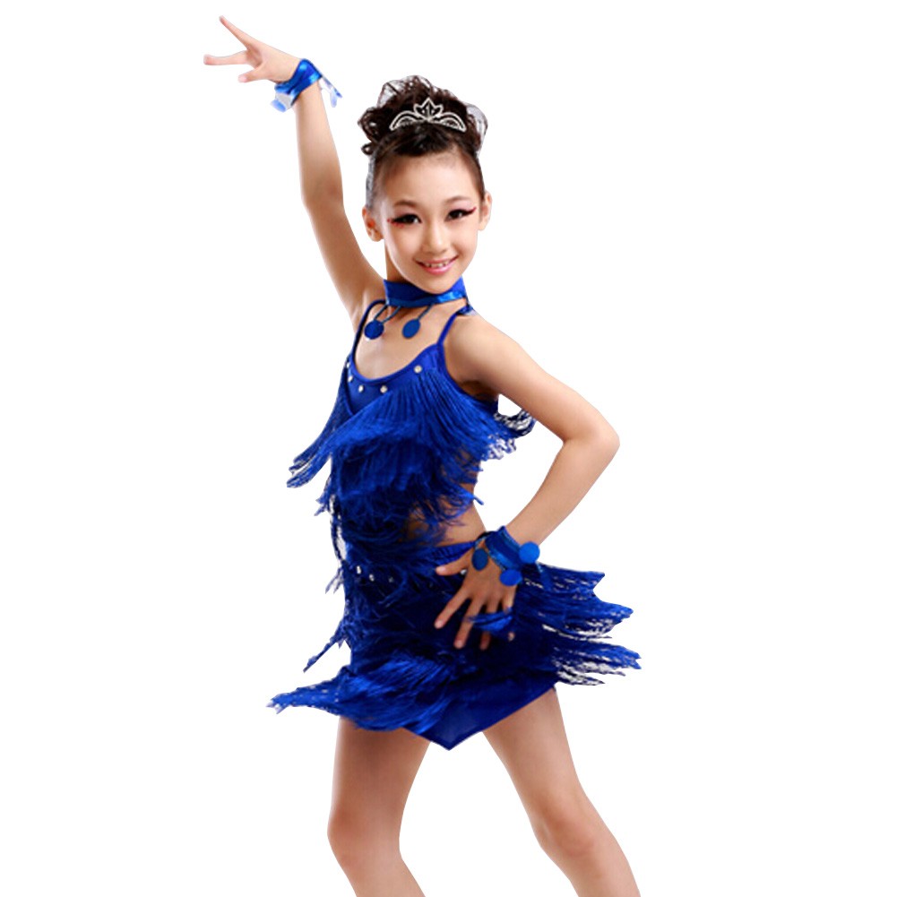Girls' Party Dancing Dress Latin Dress Costume Split 110cm-120cm,Royalblue