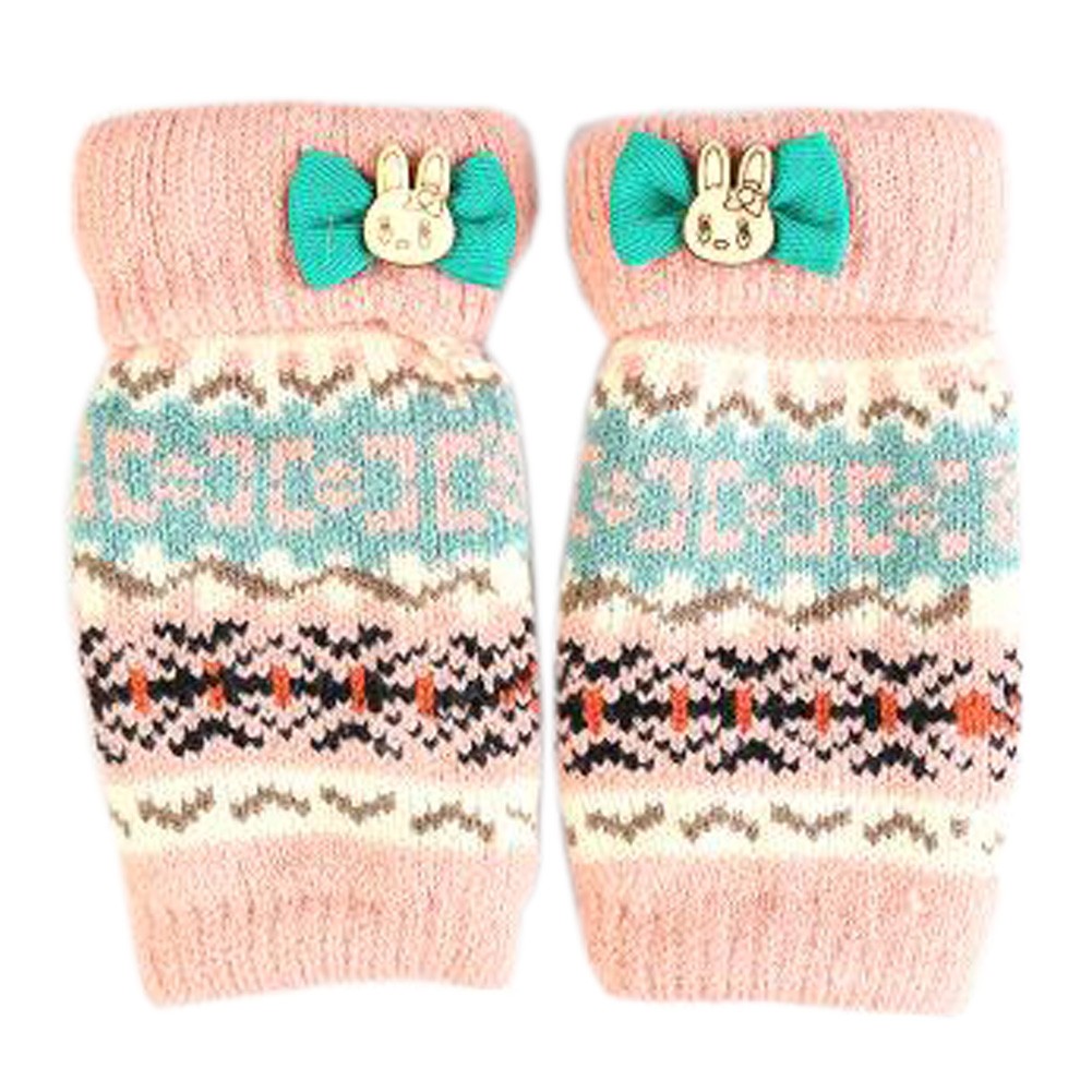 Lovely Winter Fingerless Knitted Gloves For Women's/Girls, Pink