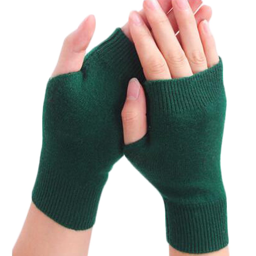 Unisex Outdoor Winter Soft Fingerless Gloves Warm Gloves, Dark Green