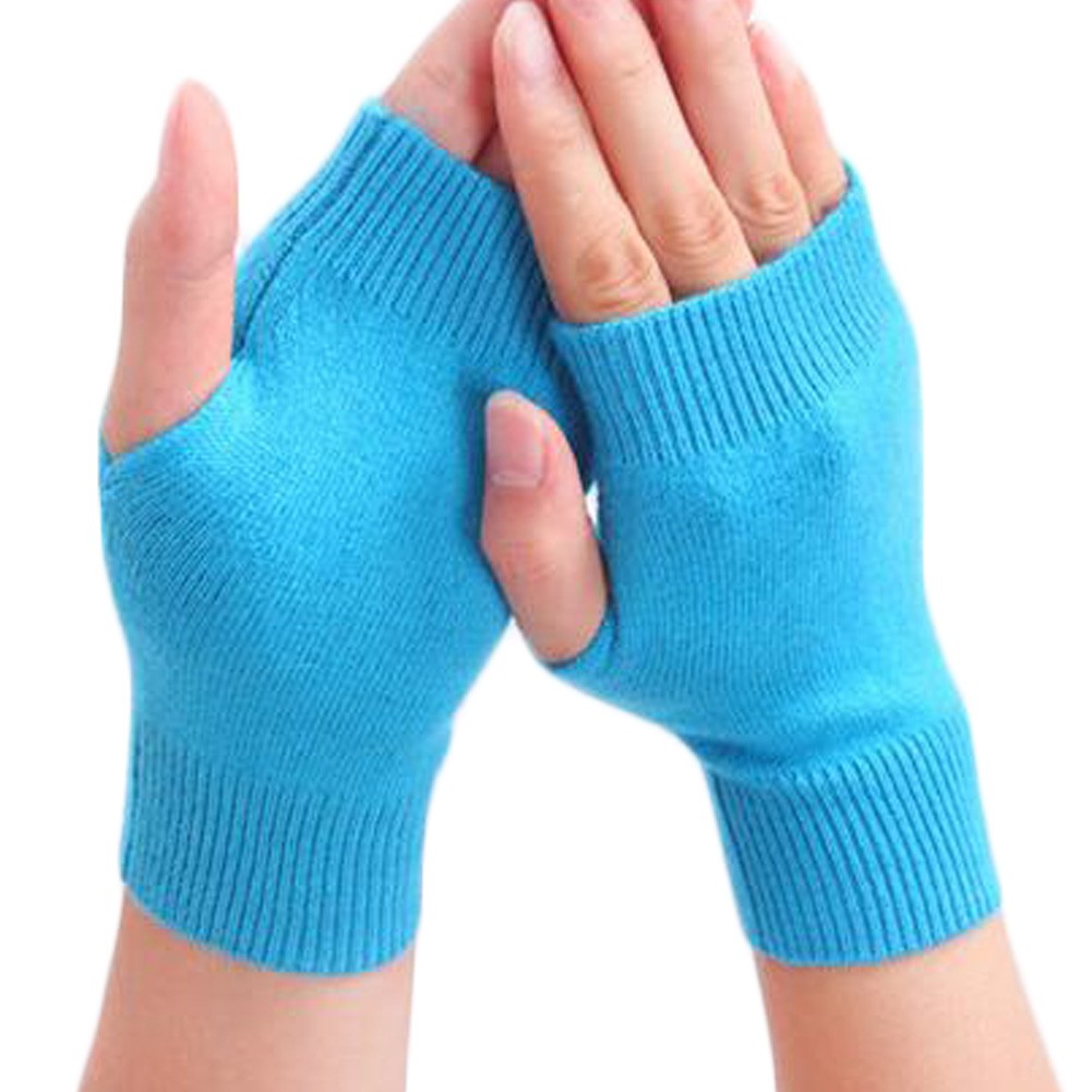 Unisex Outdoor Winter Soft Fingerless Gloves Warm Gloves, Lake blue