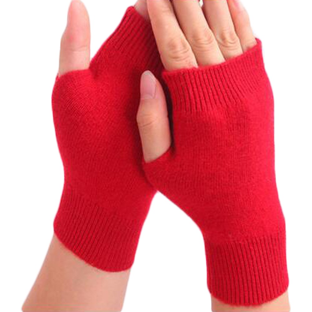Unisex Outdoor Winter Soft Fingerless Gloves Warm Gloves,Red