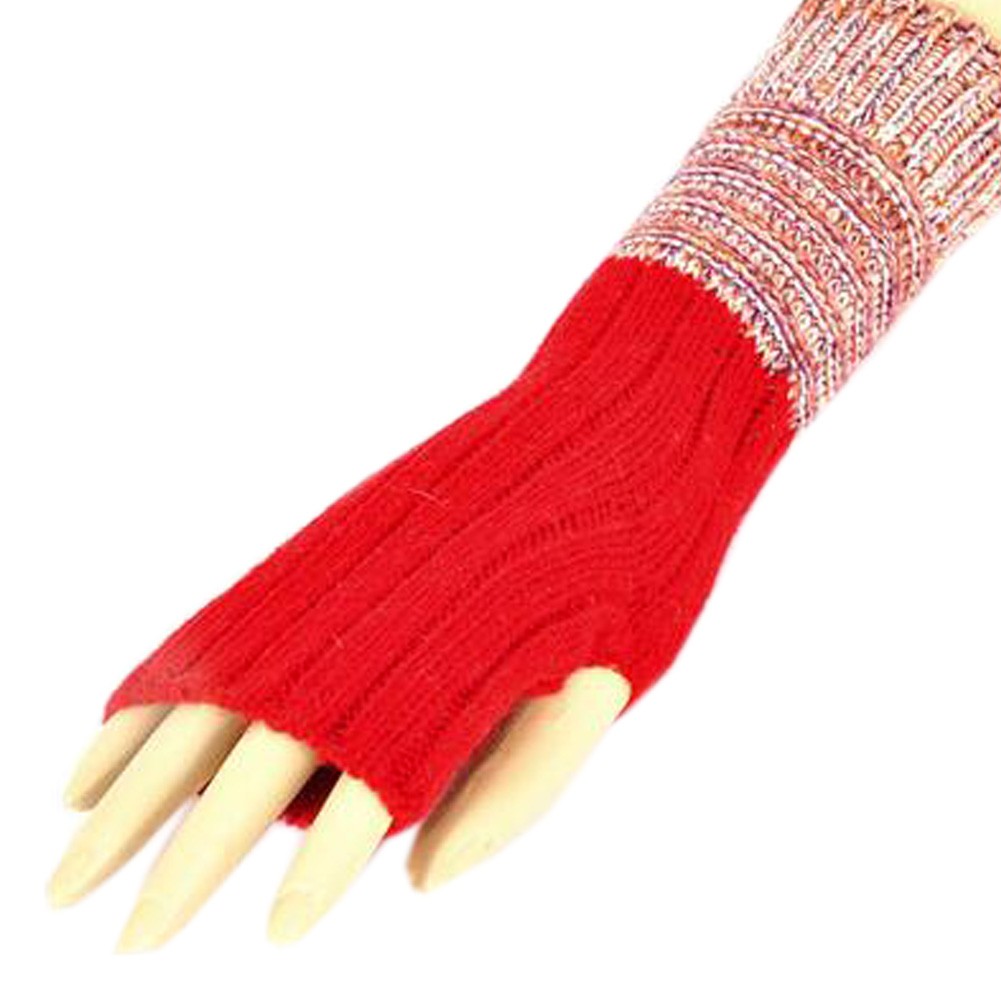 Women's/Girls Winter Fingerless Knitted Gloves Warm Gloves, Red