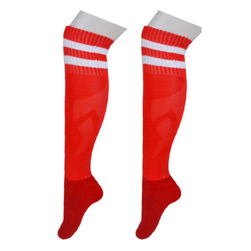 2 Pairs Children's Sport Athletic Socks Soccer Football Socks Red (White Stripe)