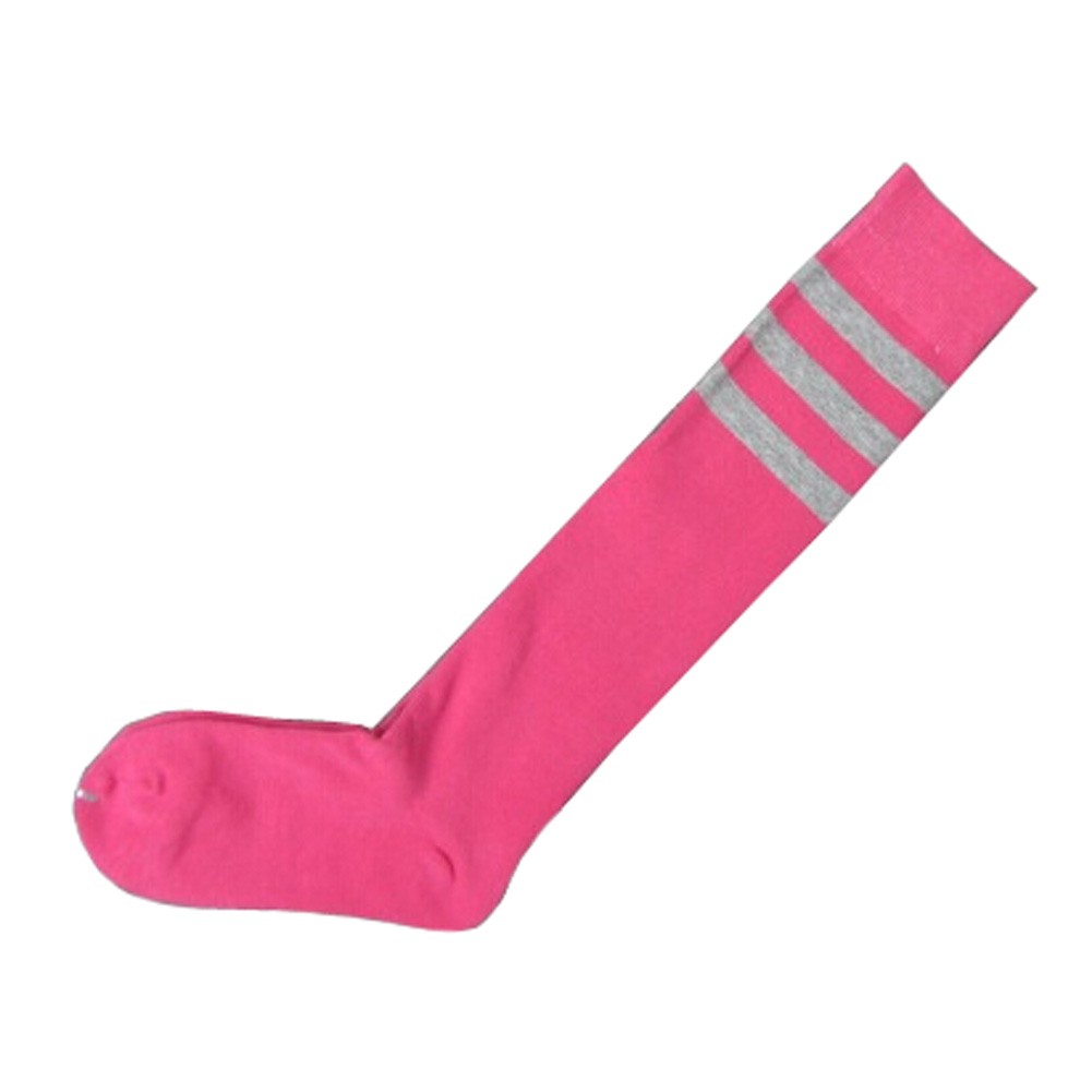 Three Stripes Knee High Socks Students Long Stockings Athletic Socks,Rose Red