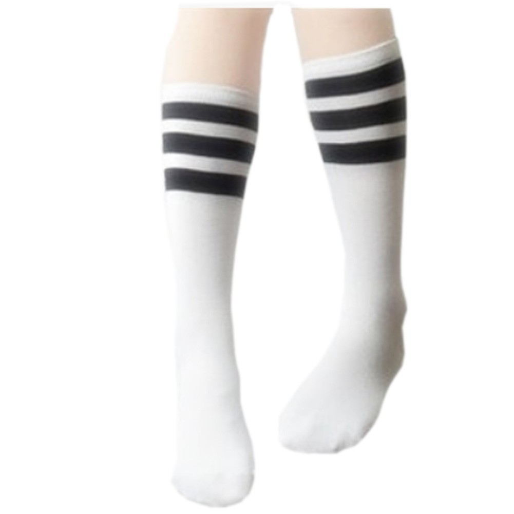 2 Pairs Unisex Black Stripes Soccer/Basketball Socks For Boy/Girl, White
