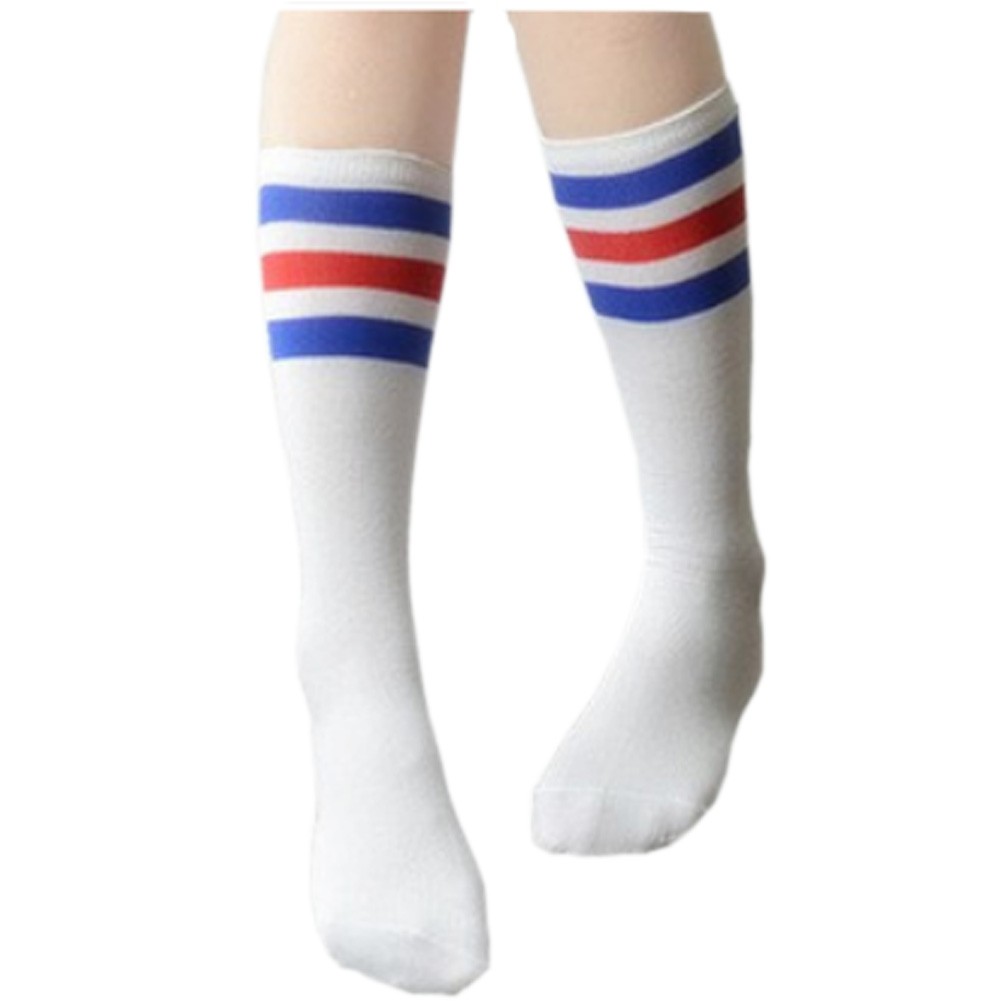 Set Of 2 Color Stripes Soccer/Basketball Athletic Socks For Unisex Child, White