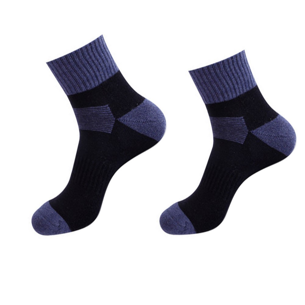 Set of 2 Pairs Cotton Black Blue Men's  Mid-calf Length Athletic Slipper Socks