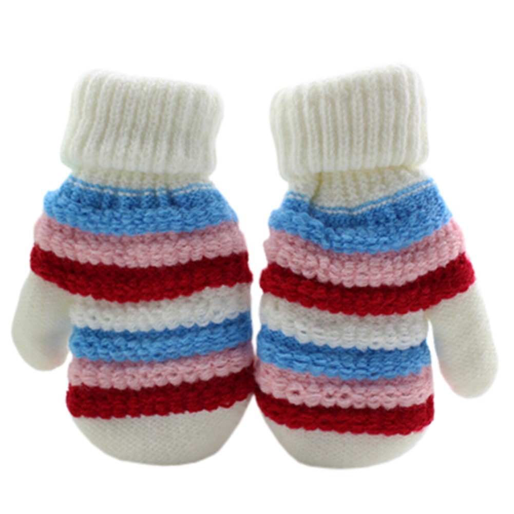 1 Pair Children's Winter Gloves knitted&Warm Mittens (2-5 Years) Stripe White